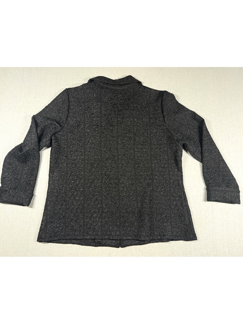 Chico's Ribbon Crepe Textured Open Front Blazer Jacket Sz 2/L Black Minimalist - Picture 12 of 12